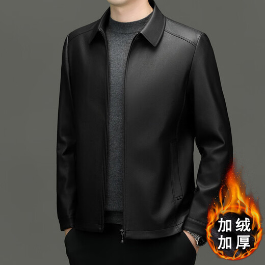 Lilang's new style executive leather jacket for men, all-match business coat, leather jacket, casual lapel, black regular M 170