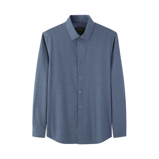 YOUNGOR Youngor 30% sheep wool machine washable 2025 autumn new suede long-sleeved shirt for men gray blue plaid 42