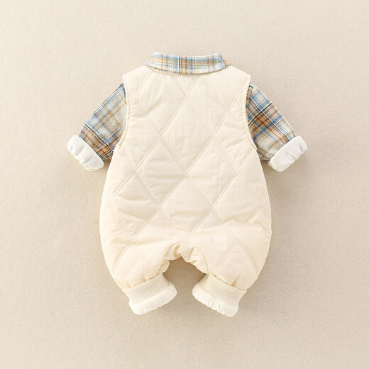 G.duck小黄鸭婴儿衣服秋冬夹棉加厚外出服一岁宝宝秋冬装背带裤衬衣套装 米白色连体衣 90cm 90码建议1~2岁【 80-】cm