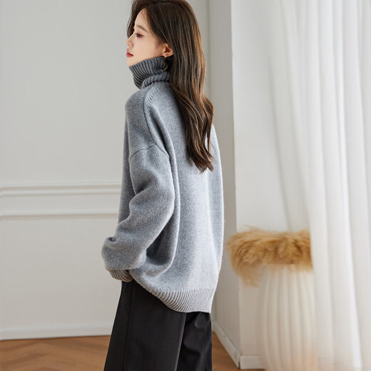Shexi (Srcr) cardigan women's 100% wool sweater turtleneck autumn and winter mid-length lazy loose outer wear knitted base thickened