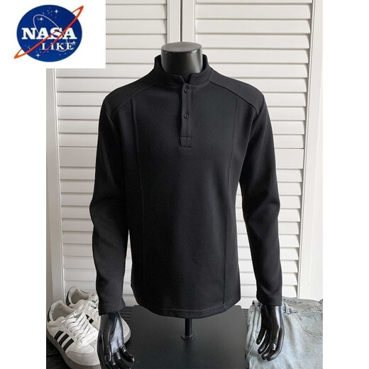 NASALIKE American Polo Henley shirt men's long-sleeved T-shirt spring and autumn trend cleanfit inner casual men's base sweatshirt black upgrade 5XL 200 to 230Jin Jin equals 0.5 kg can be worn