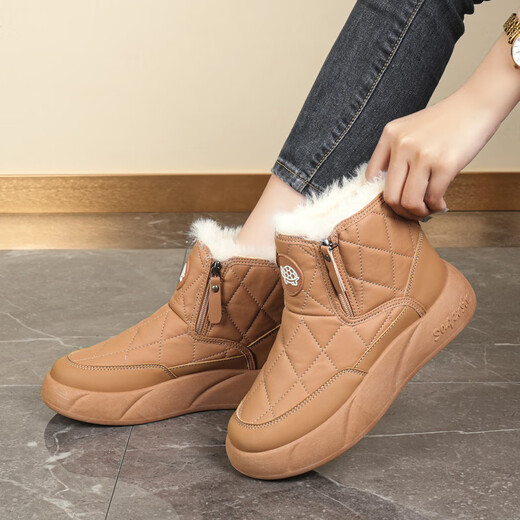 Belle's fur-in-one snow boots for women, winter velvet high-top cotton shoes, junior high school students' warm boots, beige, upgraded version 38