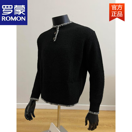 ROMON cleanfit American Henry collar sweater for men, autumn and winter style lazy style sweater with base layer black M