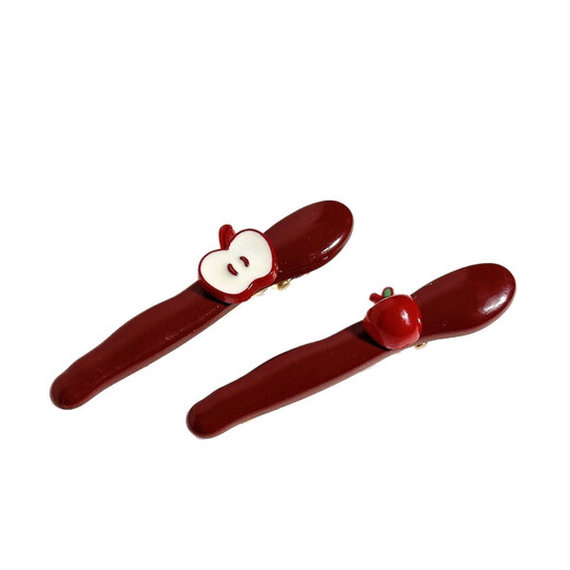 Cute little apple bangs hairpin, broken hairpin, ankora red, high-looking side clip, hair accessory, 1 apple + 1 half apple