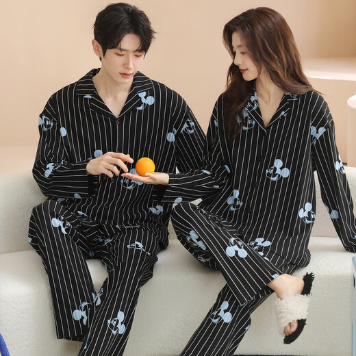 Yimanan pure cotton couple pajamas men's spring and autumn lapel cardigan cartoon cute can be worn outside loose casual women's home clothes K6K868 2XL men's style