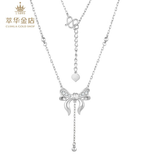 Cuihua pt950 platinum bow tassel moissanite chain as a birthday gift for girlfriend and wife, temperament ladies necklace, about 8.7g