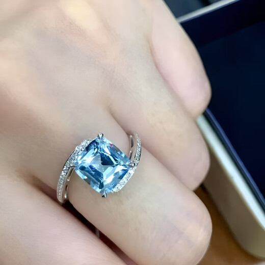 HEEKAIYI Santa Maria Aquamarine Ring Women's 18k Gold Diamond Ring Chinese Valentine's Day Birthday Gift for Wife Selected 2.6 Carat/Santa Maria Color