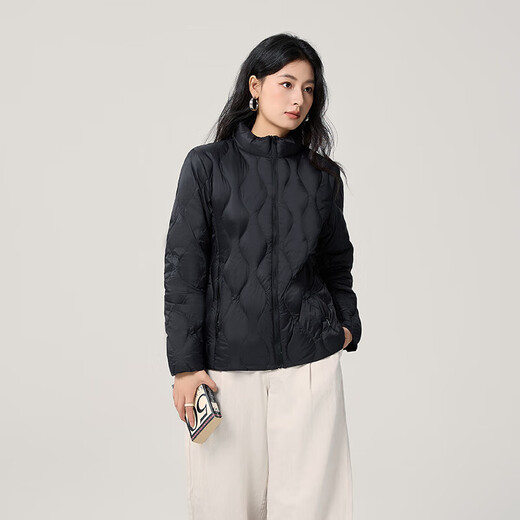 Bosideng Manufacturer Autumn Stand Collar Line Lightweight Slim Fit Down Jacket Multifunctional Cardigan Jacket Women Black 2XL (130-140Jin Jin equals 0.5kg)