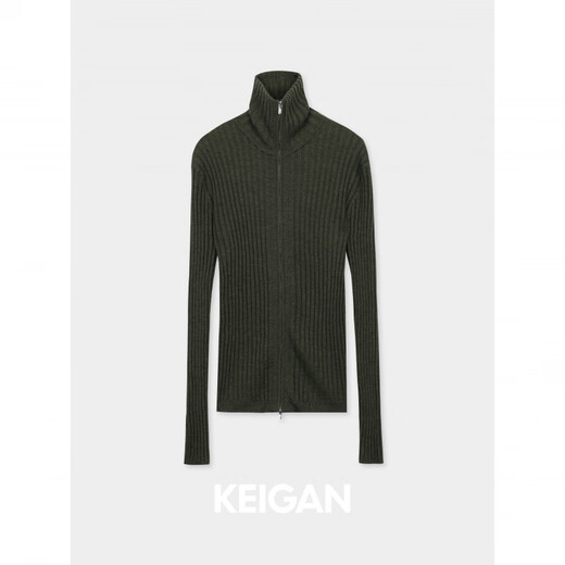 KEIGAN studio/black label imported & German BIELLA washable wool layered double zipper bottoming cardigan seaweed green S 34 (delivery within 25 days of booking)