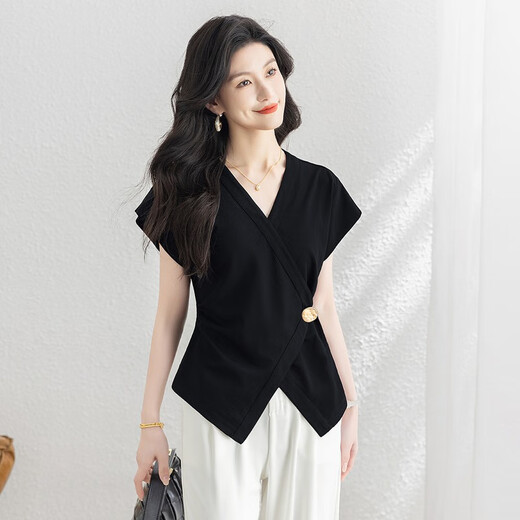 
Silk Cypress Design Shirt 2025 Summer New Women's V-neck Temperament Slim Elegant and Fashion Top