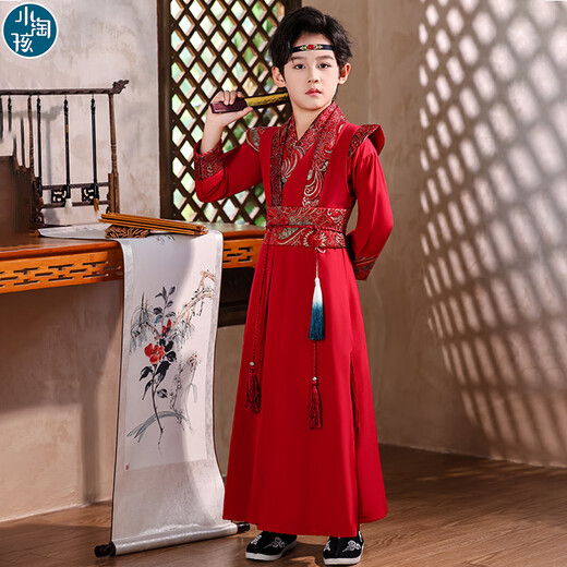 Little Taobao Tang suit boys Chinese style ancient style children Hanfu ancient costume Chinese school boys Mid-Autumn Festival costumes SMD05 red 130