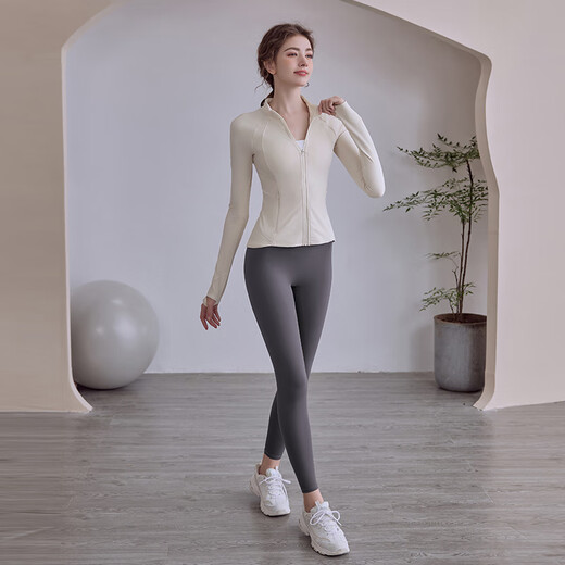 LULULMCCTN Yoga Jacket Women's Autumn Waist Slim Fitness Wear Sports Pilates Professional Training Set Milky White Jacket L