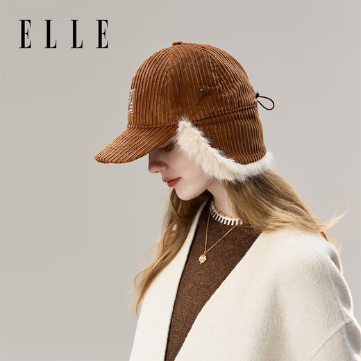 ELLE corduroy ear protection baseball cap for women in autumn and winter outdoor warm and fashionable versatile plus velvet thickened duck hat pure cotton