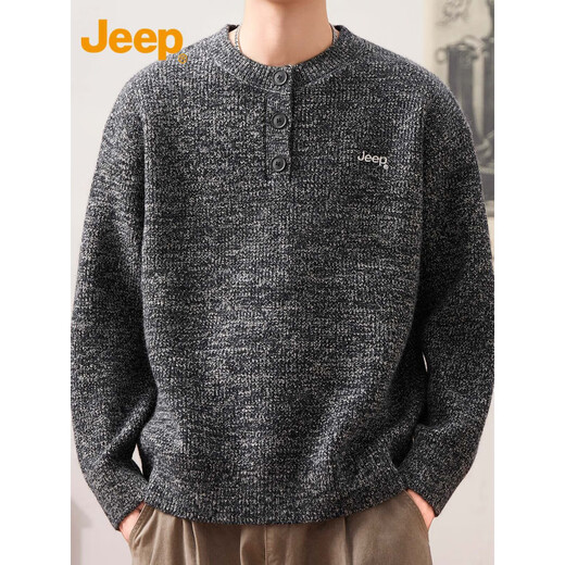 JEEP Jeep Casual Sweater Men's 2025 Autumn and Winter Henley Neck Sweater Trendy Brand Loose Sweater Men 25005 Light Gray Jeep Official M_90-110Jin Jin is equal to 0.5 kg