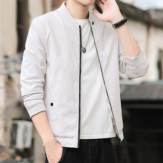 
GYOUNGOR men's jackets in spring and autumn new short baseball uniform solid color versatile slim Korean style jacket K12109 military green + K12109 m white 3XL
