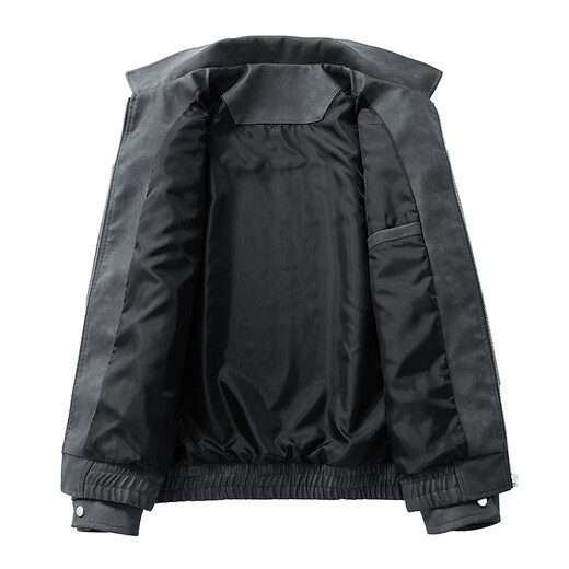 Playboy (PLAYBOY) leather jacket men's autumn and winter American retro handsome high-end lapel casual versatile leather jacket for men PY2516 dark gray L recommended 110-125 Jin Jin equals 0.5 kg