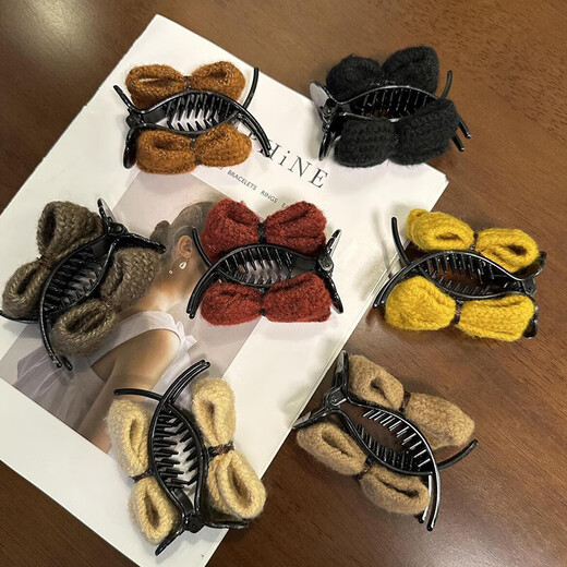 Knitted Bow Ball Head Clip Women's Hair Clip Headwear Autumn and Winter 2025 New Style Hairpin Fixed Claw Clip Hairpin Knitted Ball Head Burgundy
