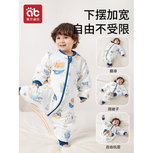 Aibedila baby sleeping bag spring, autumn and winter constant temperature split-legged baby anti-kicking quilt artifact for all seasons Spring and Autumn-Tianzhu long-sleeved front 6 back 4 Room temperature 20-26 Polyne Sea L size Suitable for height 90-105cm Recommended age 2-4 years