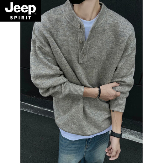 JEEP SPIRITcleanfit henley collar sweater men's autumn and winter warm sweater men's inner long-sleeved base sweater dark gray XL 130 to 145Jin Jin equals 0.5 kg can be worn