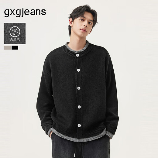 Gxg.jeans men's clothing, including wool fake two-piece loose cardigan sweater jacket for men, 25 autumn new arrival, black, pre-sale after November 22 M (170)
