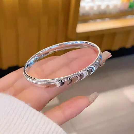 Authentic 9999 cat's eye sterling silver bracelet solid closed mouth fashionable young gift box for girlfriend and wife Chinese Valentine's Day gift 25g cat's eye silver bracelet women's sterling silver closed mouth 56mm+gift box+certificate Recommended 85-100Jin Jin equals 0.5kg