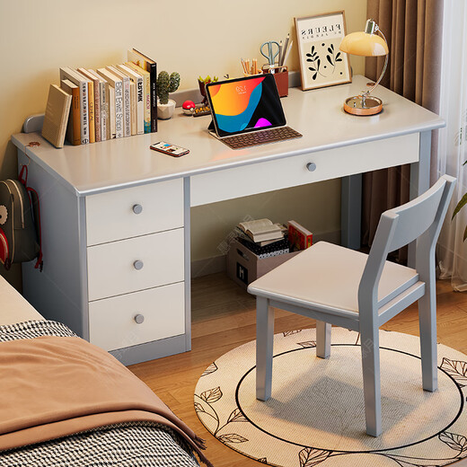 Huixun solid wood desk bookcase integrated table simple home student writing table children's study table bedroom office computer table ivory white #desk + cupboard 100cm*60cm*75cm