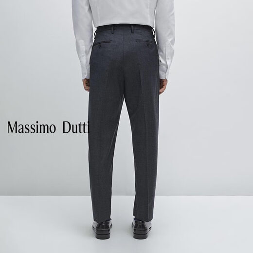 Massimo Dutti Autumn and Winter New Products 2025 Men's Wear Business Formal Pure Wool Textured Suit Pants 03501501 Navy Blue 42 (180/86A)