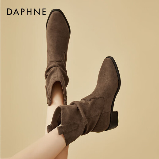 Daphne (Daphne) Retro -Pfahlstiefel für Frauen 2025 Herbst neue Frauenstiefel Casual Short Stiefel Western Denim Stiefel Khaki Single -Layer -Absatzhöhe 5cm 38 (240 mm)