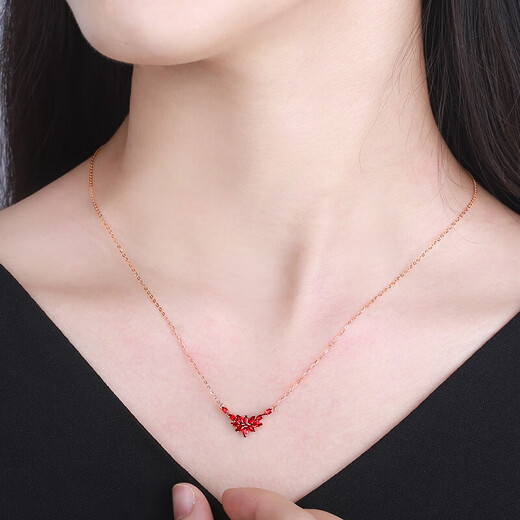 Xingyin Wheat Flower Ruby Necklace for Women 18K Gold Clavicle Chain Inlaid with Colorful Jewelry for Wife and Girlfriend Ruby Necklace