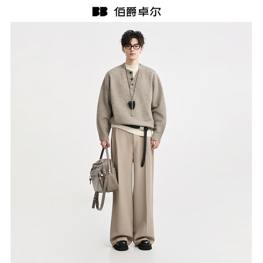 Earl Zall Henry Collar Design Commuting Casual Sweater Men's 2025 Autumn New Men's Sweater Y541488 Mocha Color L (175)