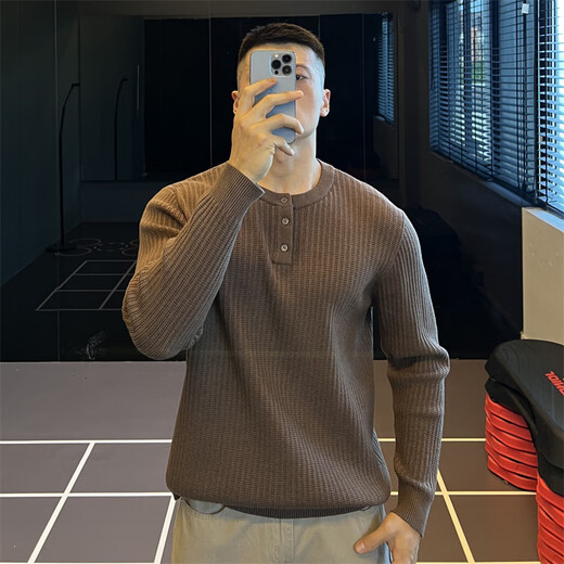 IRONTRAP Henry collar hemp pattern knitted long-sleeved T-shirt men's warm slim sweater bottoming shirt autumn and winter Huaxing XL