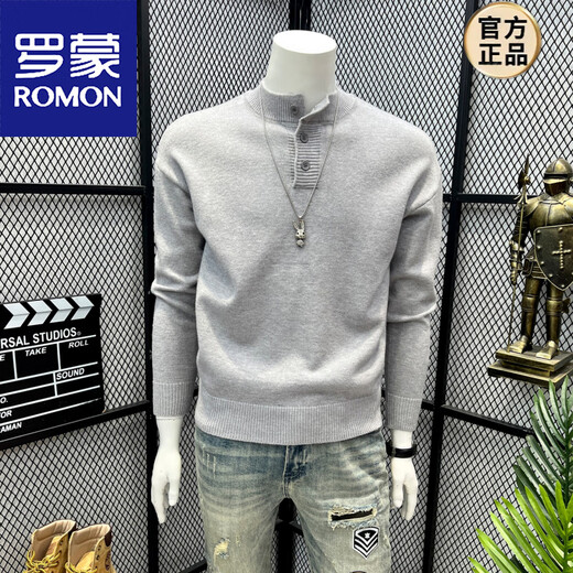 ROMON Henry Collar Gray Sweater Retro High Street Solid Color Autumn Sweater Men's Simple Design Lazy Casual Style Gray M 100-120Jin Jin equals 0.5 kg