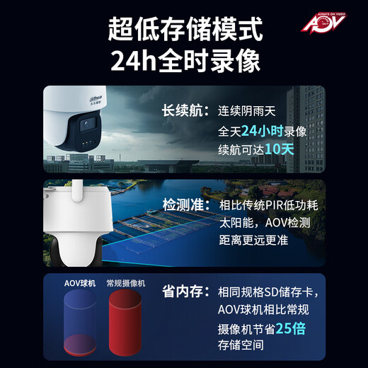 Dahua Dahua Battery Life King 5 million solar camera outdoor 4G lifetime free traffic AOV low power monitor 360 degree no blind angle night vision mobile phone remote DH-B5F-4G