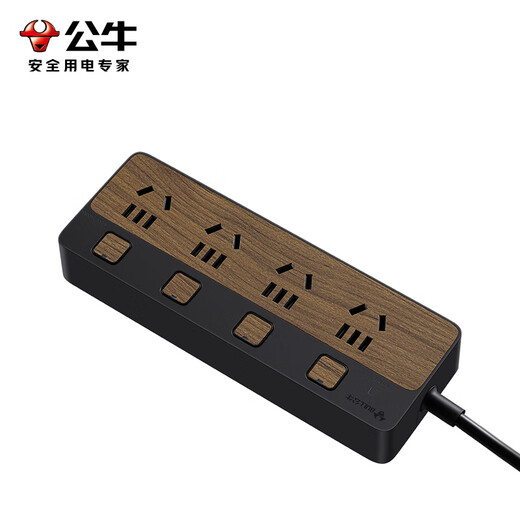 BULL socket/new wood grain series/with child protection door/socket strip/socket strip/terminal board 8-position sub-control 1.8 meters (new national standard anti-overload) R1443