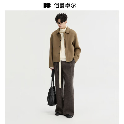 Earl Zall wool woolen jacket men's commuting warm 2025 autumn and winter new double-sided woolen jacket Z541615 Khaki M (170)