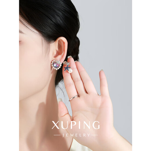 XUPING Xuping Jewelry Imitation Crystal Series Ocean Heart Earrings Gift Accessories Purple Color