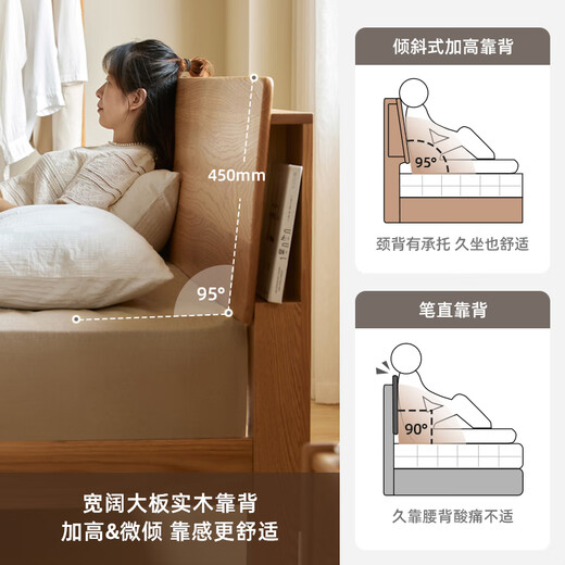 原始原素全实木床1.8米x2米现代简约主卧双人床纯实木榫卯大床L701D 高体-原木色1.2床+床垫10cm 大板床