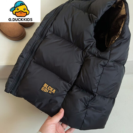 G.DUCKKIDS儿童棉马甲冬季男女童加厚连帽背心2025新款中大童保暖外穿马夹 黑色 150 cm