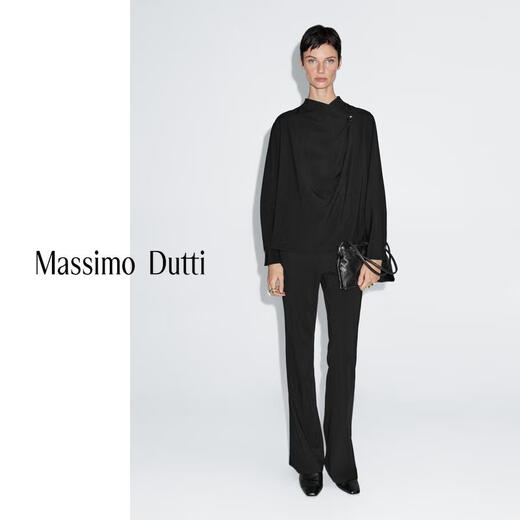 Massimo Dutti autumn and winter new product 2025 women's retro versatile smart commuting style high-end stand-up collar blouse shirt 05168968 black XS (165/84A)