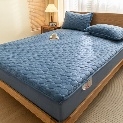 Mercury Series Home Textiles 2025 New Baby Velvet Quilted Sheet Single Piece A+ Bentley Blue Fitted Sheet 180cm*200cm