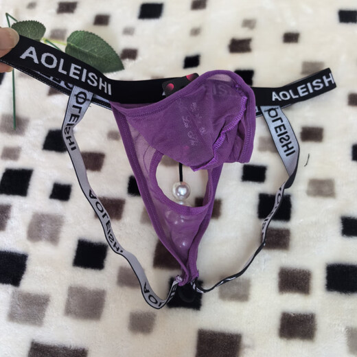 He Jiagong men's underwear, thong, double butt, exposed buttocks, hanging 3 cm beads, chrysanthemum sexy underwear with front hole and hollow for convenience, black plus 3 pieces, one size fits all, 80-135 Jin Jin is equal to 0.5 kg