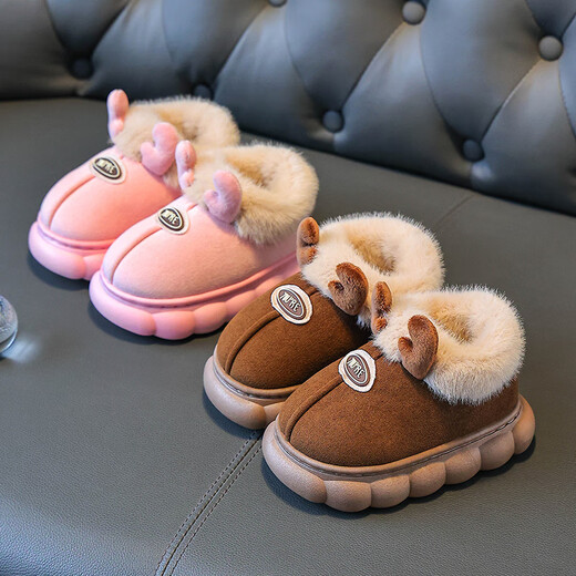 Tiaodegao Children's Cotton Shoes Winter 2024 New Cartoon Warm and Non-slip Boys and Girls Home Outdoor Baby Furry Cotton Shoes for Women Brown Color Size 26/27 Inner Length 16.5CM Approximately 3-4 Years Old