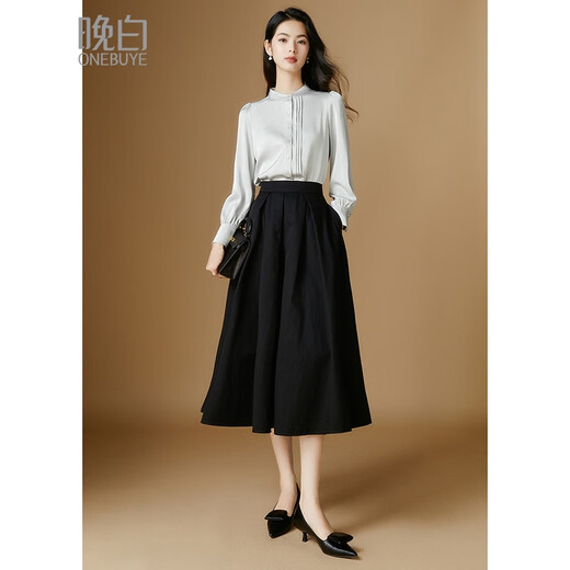 Late White New Product French Satin Versatile Shirt Women's 2025 Temperament Shirt Versatile Top Silver Gray XL