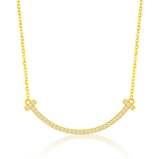 Mingzuan International 18k gold smile set chain inlaid with zircon design women's au750 simple clavicle chain birthday gift for girlfriend