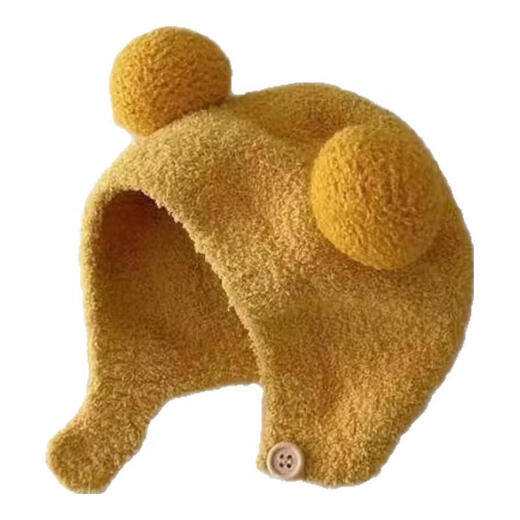 婴儿帽子秋冬款新生婴幼儿护耳帽纯棉可爱保暖男女宝宝针织毛绒帽 米色 3-18个月（38-45CM）