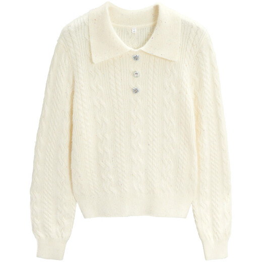 IEF/Aiyifu 2025 winter new style French gentle little woman casual commuting temperament versatile woolen top blue apricot mixed color one size