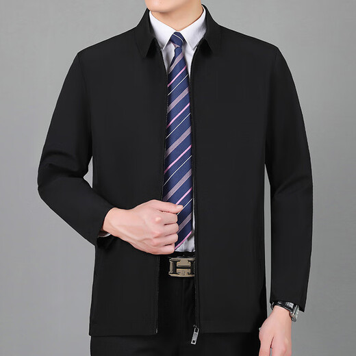 Lapel executive jacket leader style autumn and winter new velvet men's middle-aged and elderly dad wear stand-up collar jacket casual wear 219 black velvet 4XL