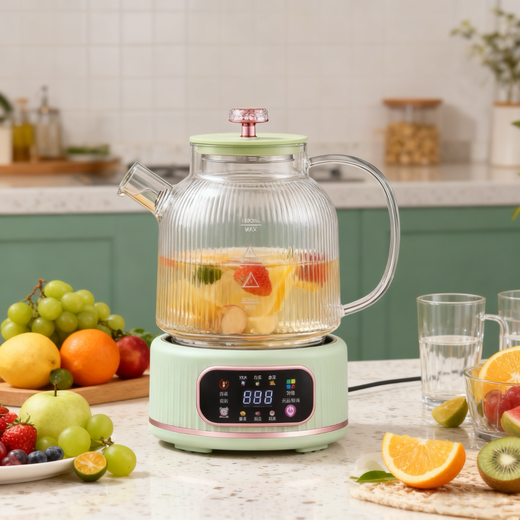 Health pot all glass 0 glue kettle office mini tea maker stewing all-in-one electric kettle home green 1.5L no tea leakage/12H smart constant temperature
