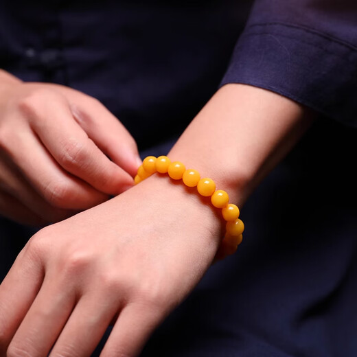 Fan Jialun old beeswax bracelet for women full of honey chicken fat yellow amber bracelet for women round beads single circle men's transfer beads jade beads beeswax round beads 8-9MM 21 pieces