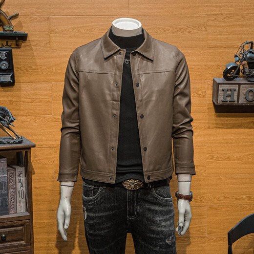 JAGR潮牌 皮衣外套男修身翻领皮夹克新款休闲上衣潮流男士仿皮衣 黑色 黑色 3XL